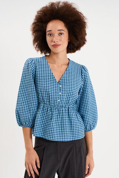 Blouse cintr&eacute;e col V manches 3/4 blanc femme