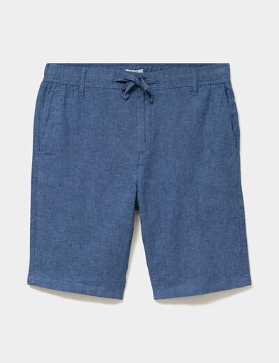 Bermuda chino &agrave; coulisse lin m&eacute;lang&eacute; bleu homme