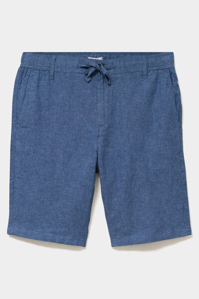 Bermuda chino &agrave; coulisse lin m&eacute;lang&eacute; bleu homme