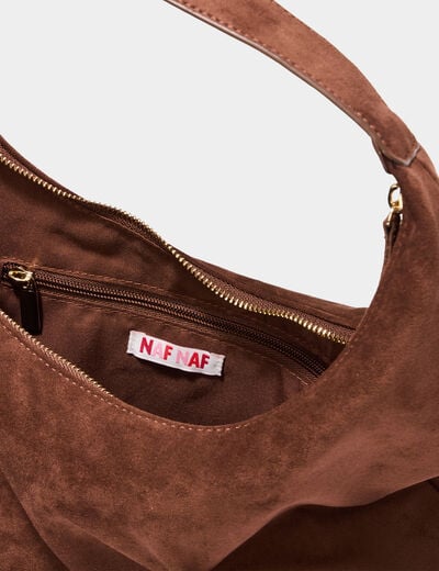 Sac port&eacute;-&eacute;paule effet su&eacute;dine marron femme
