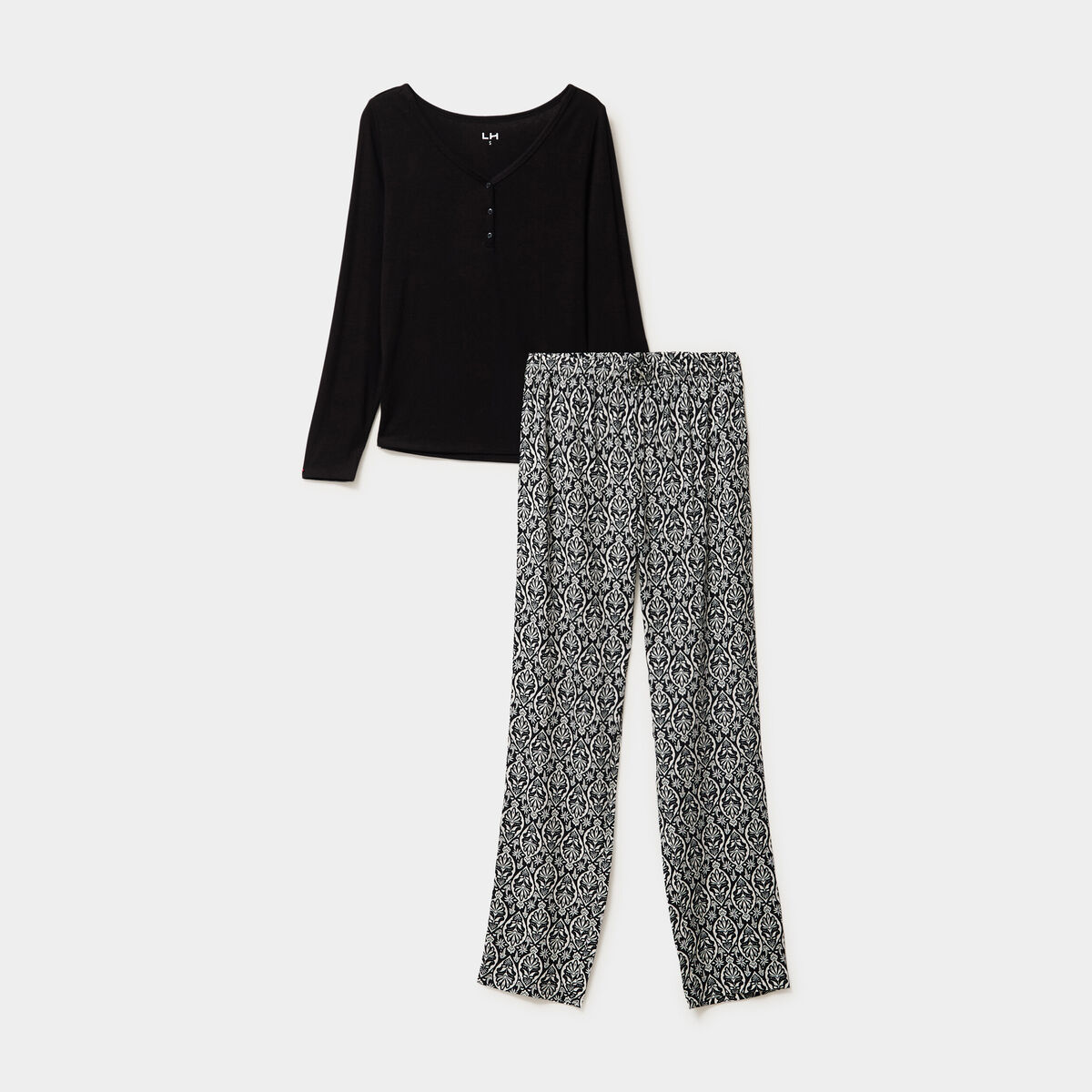 Ensemble pyjama manches longues 2 pi&egrave;ces noir femme