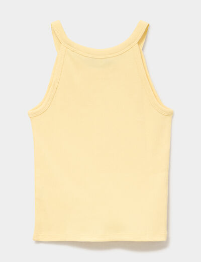 D&eacute;bardeur c&ocirc;tel&eacute; col rond coton jaune clair fille