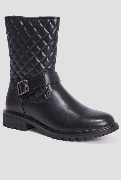 Bottines matelassées avec boucles noir femme