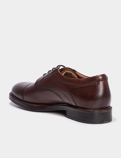 Derbies en cuir &agrave; bout rond marron homme