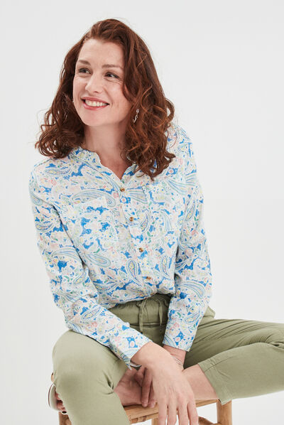 Chemise manches longues col mao multicolore femme