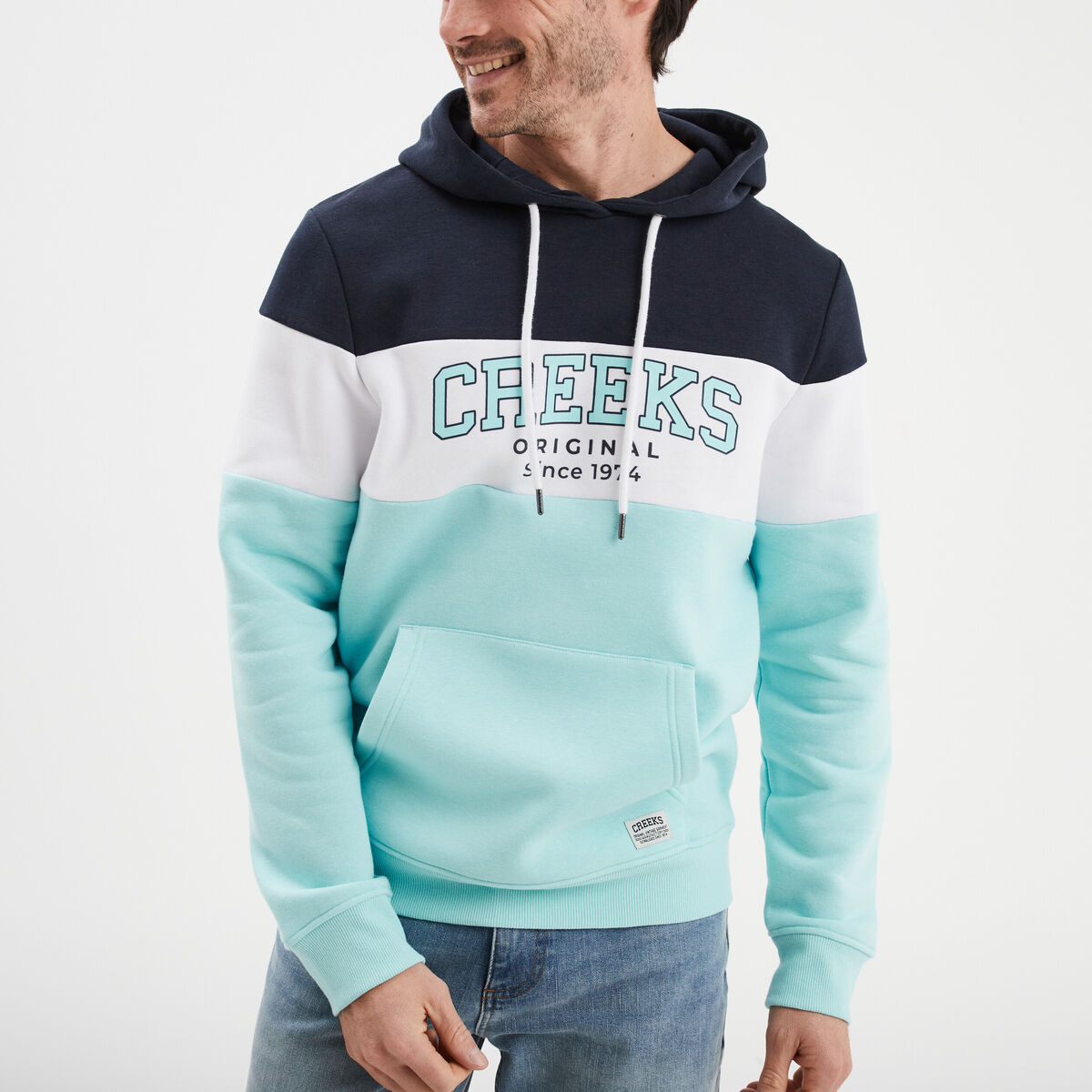 Sweat &agrave; capuche hoodie Creeks bleu turquoise homme