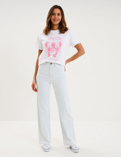 Jean droit taille haute coton blanc femme