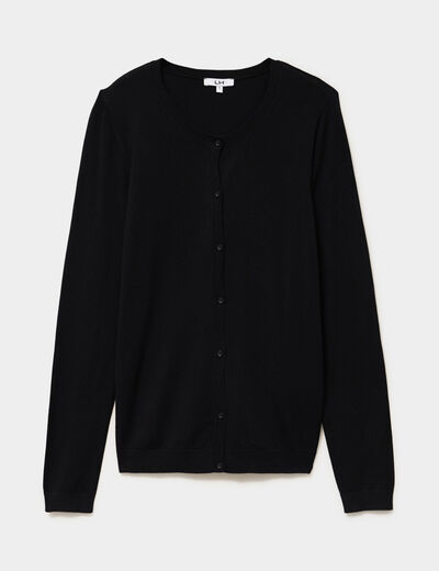 Gilet col rond manches longues noir femme