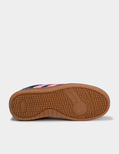 Baskets &agrave; lacets mix mati&egrave;res bleu marine fille