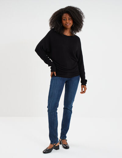 Pull col bateau manches longues noir femme