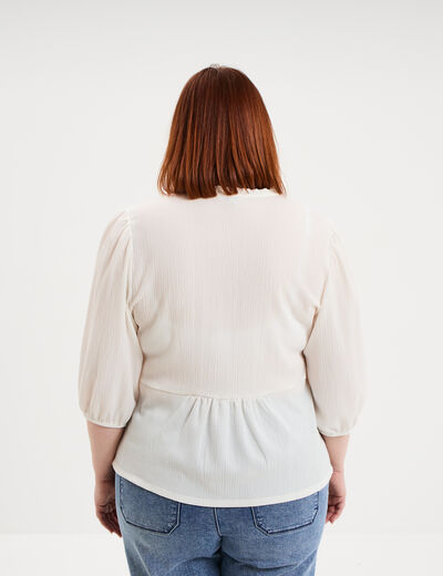 Blouse manches ballons 3/4 ecru femme grande taille