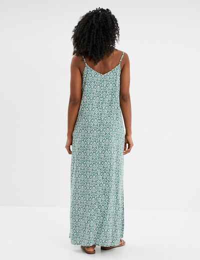 Robe longue droite fluide à bretelles vert turquoise femme