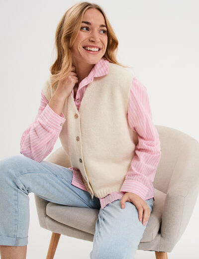 Gilet sans manches col en V blanc femme