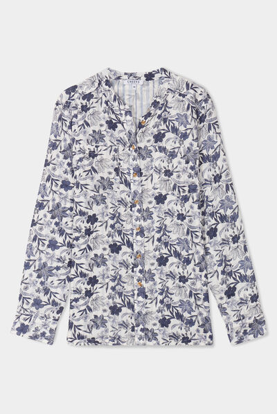 Chemise manches longues col mao ecru femme