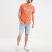 Bermuda droit &agrave; coulisse en jean denim bleach homme