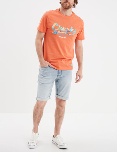 Bermuda droit &agrave; coulisse en jean denim bleach homme