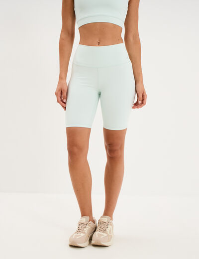 Short cycliste de sport taille haute bleu turquoise femme