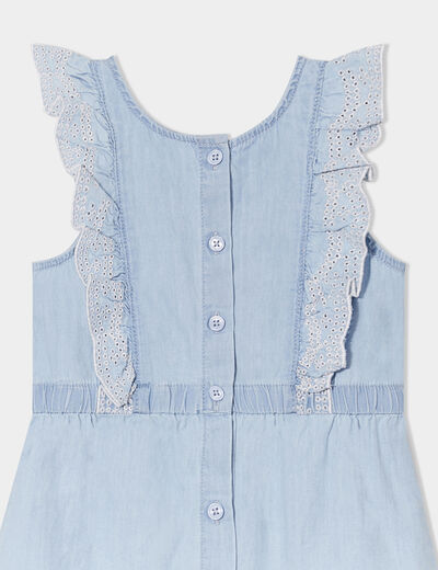 Combishort en jean volants brodés Creeks denim bleach bébé fille