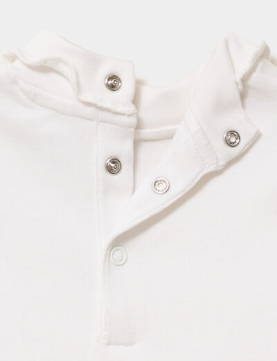T-shirt col roul&eacute; bords vagues coton blanc b&eacute;b&eacute; fille