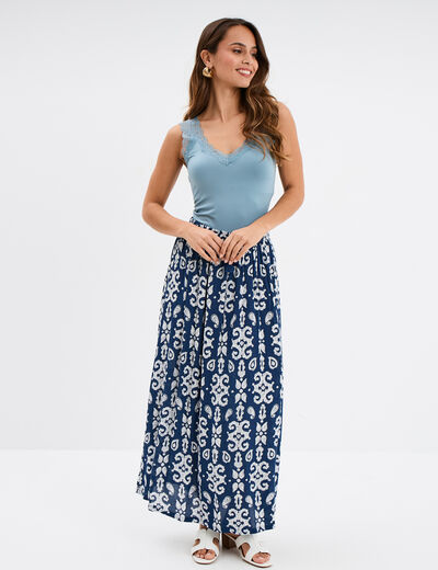 Jupe longue fluide bleu marine femme