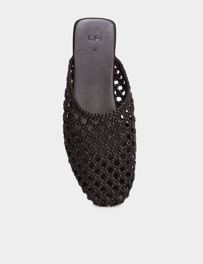 Mules plates carr&eacute;es effet tress&eacute; marron femme