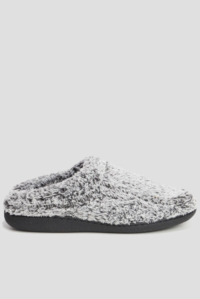 Chaussons mules imitation fourrure gris homme