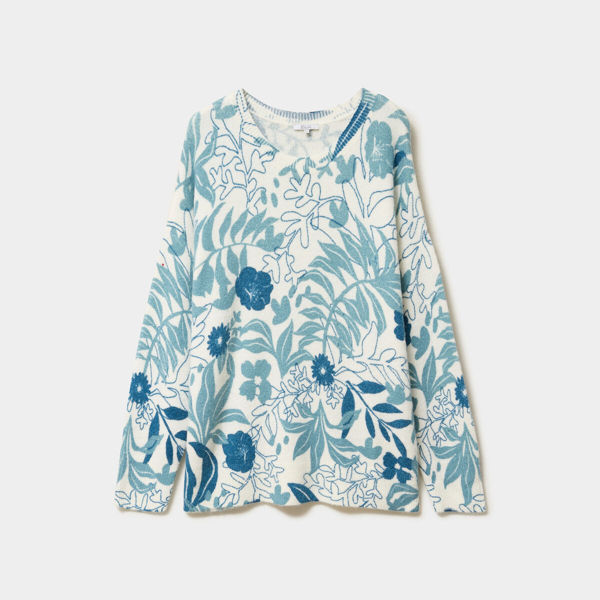 Pull col rond manches longues ecru femme grande taille