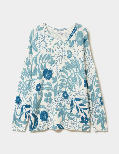 Pull col rond manches longues ecru femme grande taille