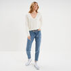 Pull col en V manches longues blanc femme