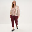 Pantalon chino taille haute coton violet fonc&eacute; femme grande taille