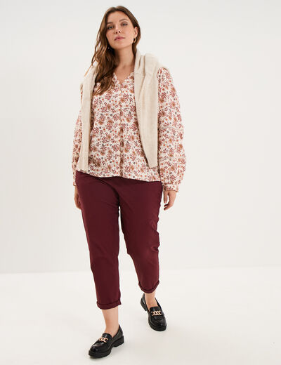 Pantalon chino taille haute coton violet fonc&eacute; femme grande taille