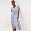 Robe longue &eacute;vas&eacute;e col cache-coeur bleu femme