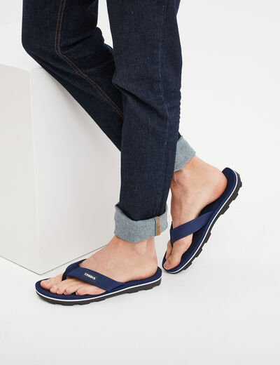 Tongs semelle crantée bleu marine homme