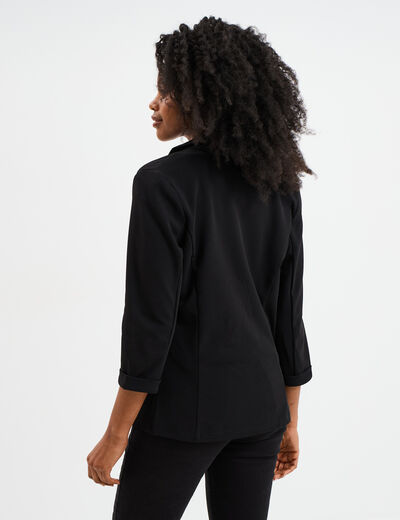 Veste blazer cintré manches 3/4 noir femme
