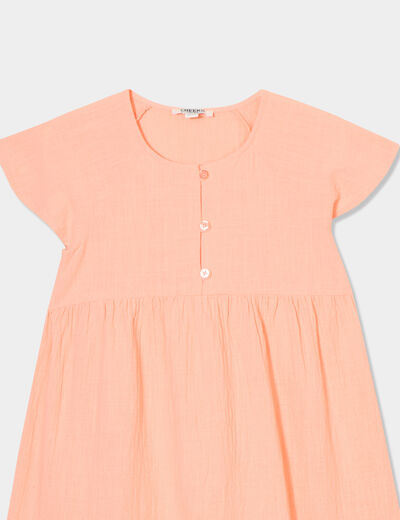 Robe manches courtes coton Creeks rose saumon fille