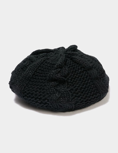 Béret tricoté avec torsades noir femme