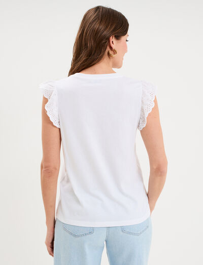D&eacute;bardeur volants broderie anglaise blanc femme
