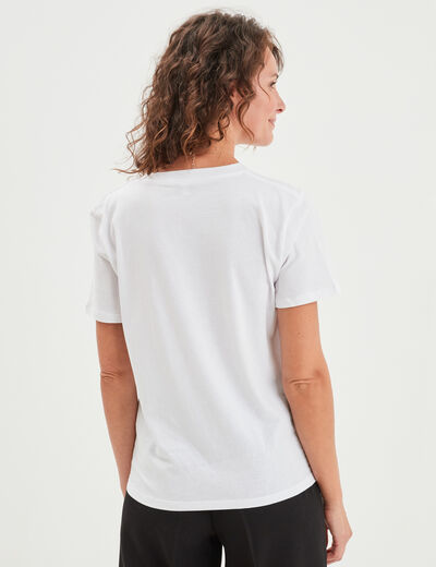 T-shirt col rond manches courtes coton blanc femme