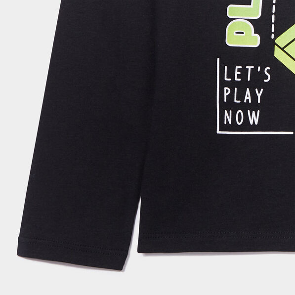 t shirt col rond manches longues coton noir garcon T-shirt col rond manches longues coton noir garçon
