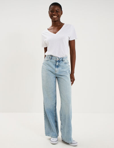 Jean large taille haute coton denim double stone femme