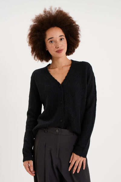 Gilet cardigan ajour&eacute; manches longues noir femme