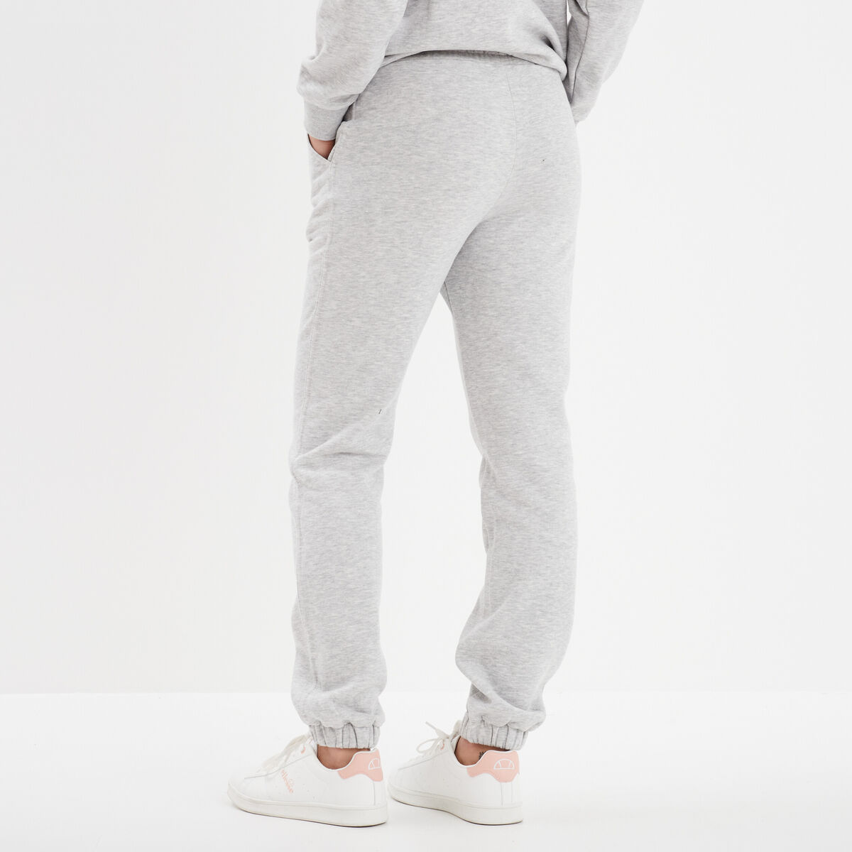 Pantalon jogging droit molleton gris clair femme