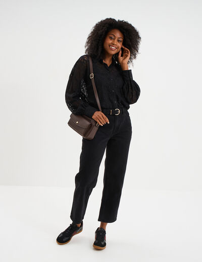 Jeans droit 7/8ème coton denim noir femme