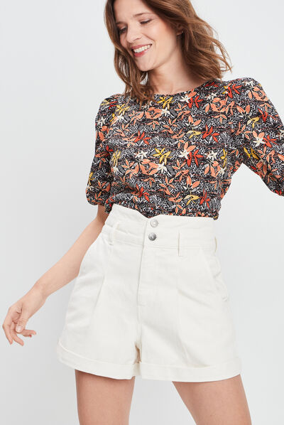 Short droit taille haute sable femme