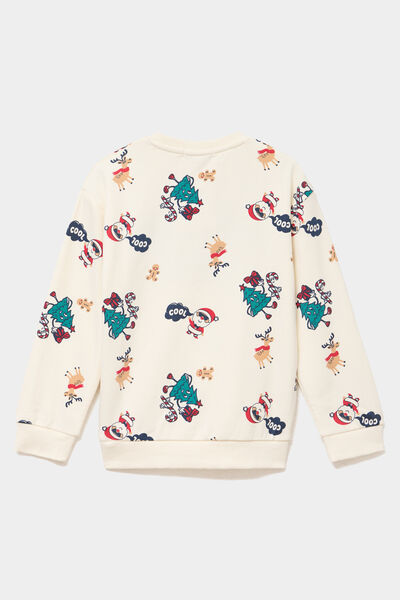 Sweat de No&euml;l col rond ecru gar&ccedil;on