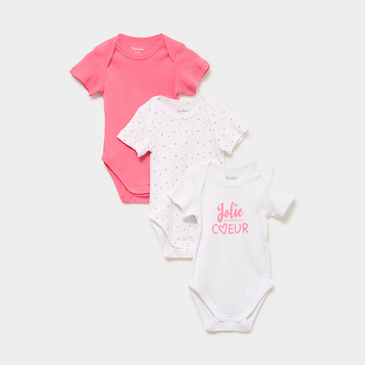 Lot 3 bodies US coton manches courtes rose clair b&eacute;b&eacute;