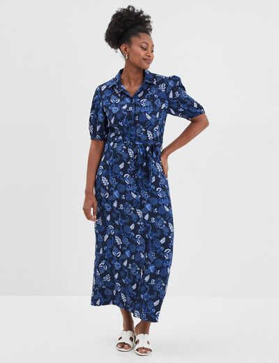 Robe longue chemise ceinturée Creeks bleu marine femme