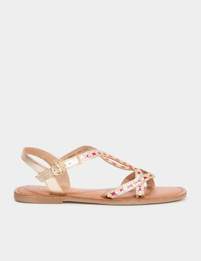 Sandales plates en cuir multicolore femme