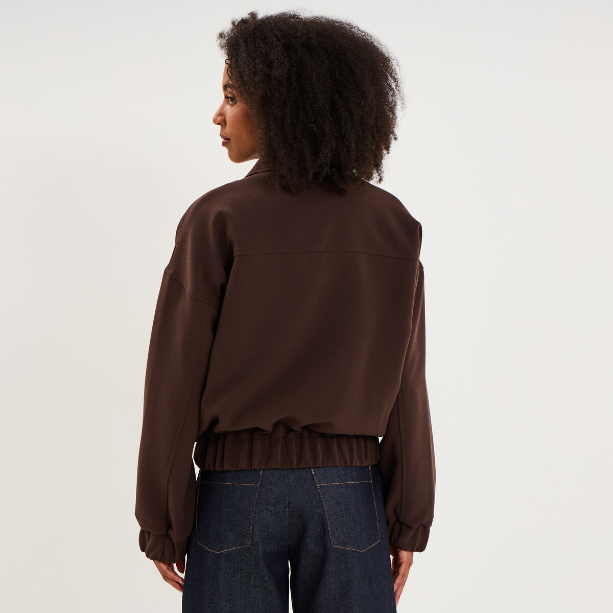 Blouson bo&icirc;te zipp&eacute; poches cargo marron fonc&eacute; femme