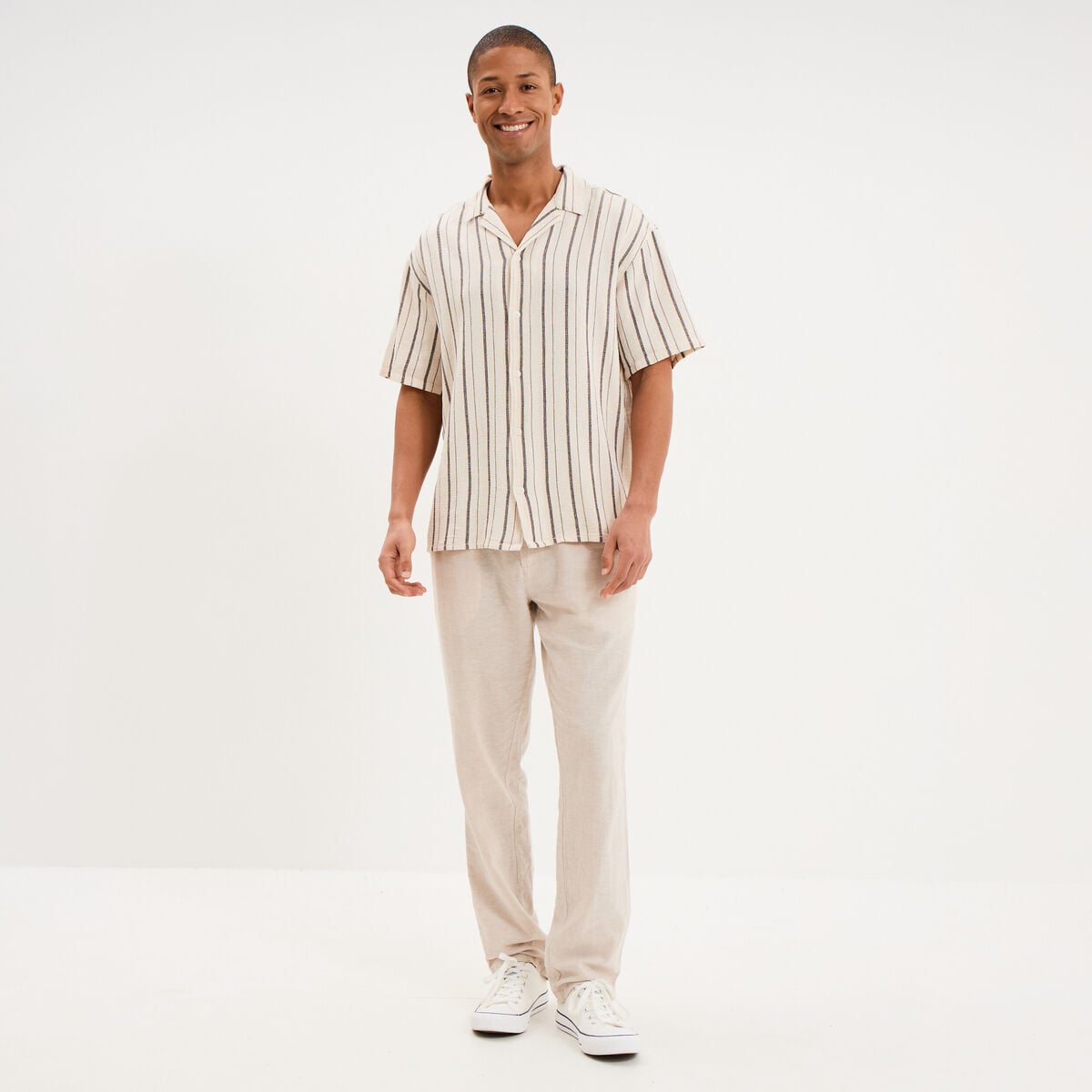 Chemise coton col cubain manches courtes ivoire homme